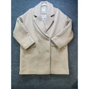 ABERCROMBIE and FITCH Coat Womens Medium Petite Lined Tan Button Mid-Length